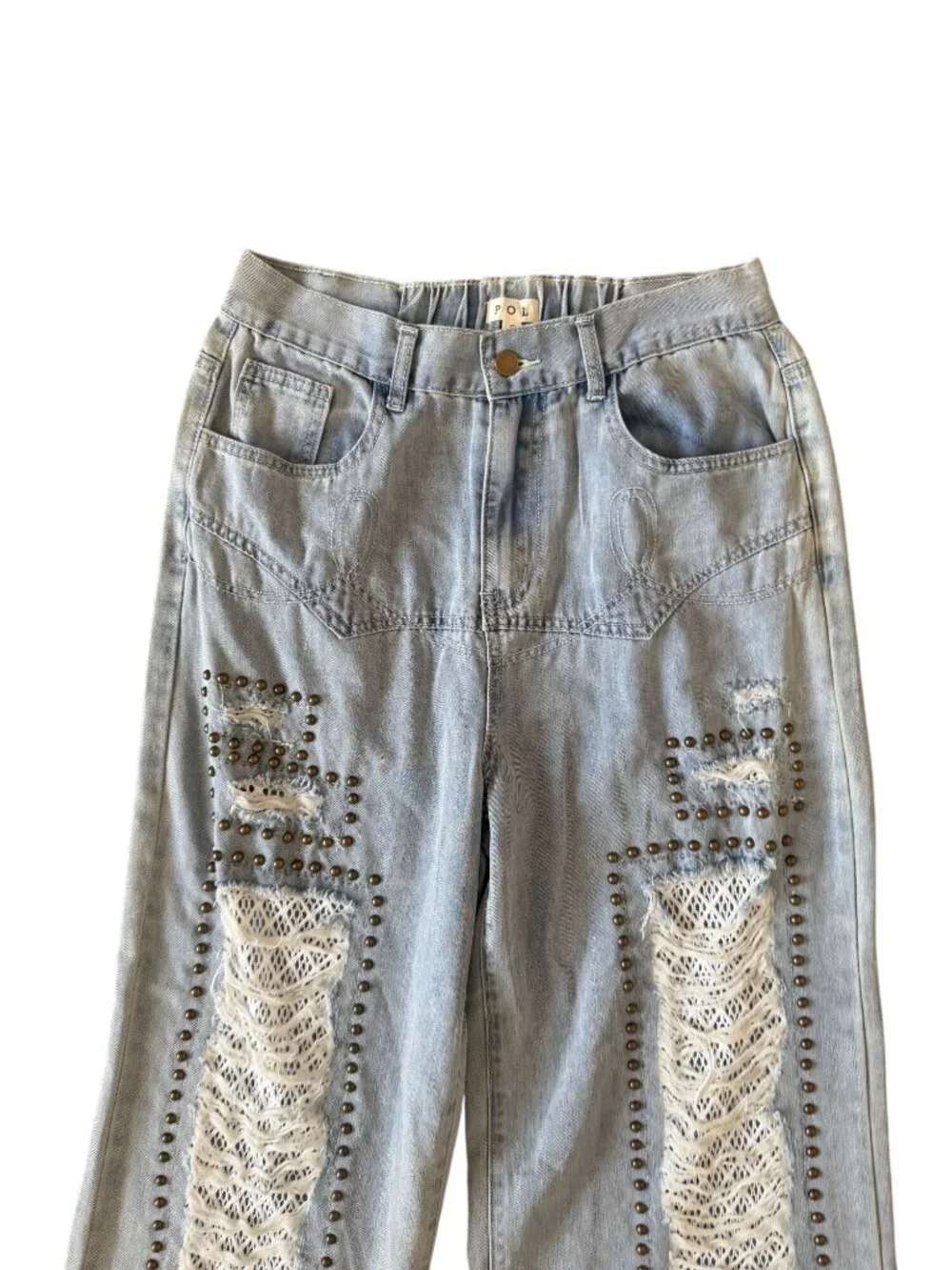 POL Denim Lace Wide Leg Jeans Size Small Womens - Picture 5 of 7